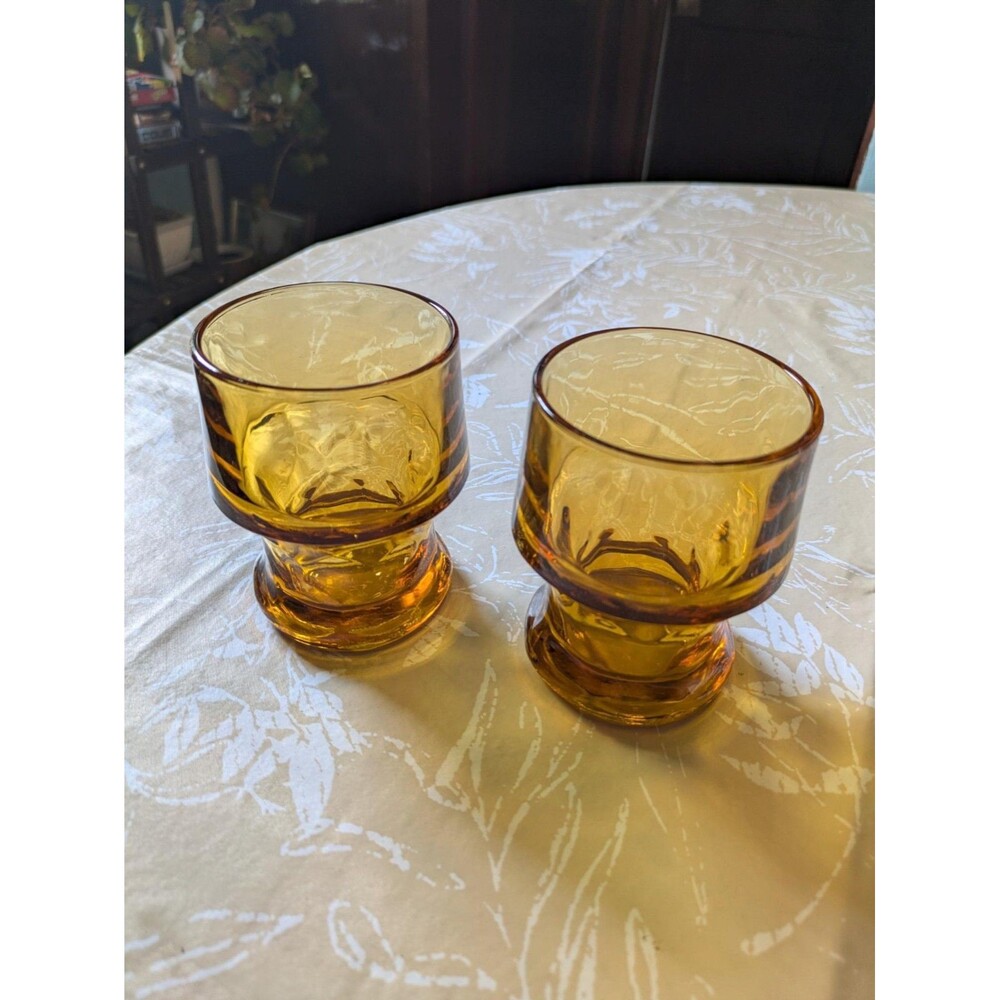 Vintage Libbey Georgian Amber Glass -8 oz Tumblers 4" -set of 2